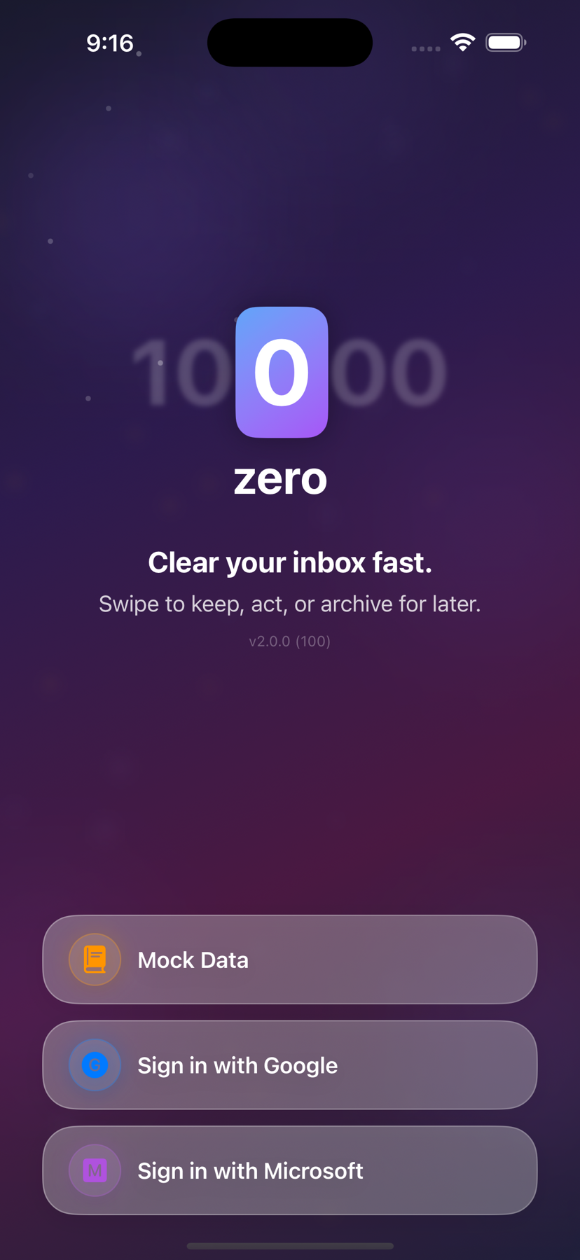 Zero · Splash · glassmorphic