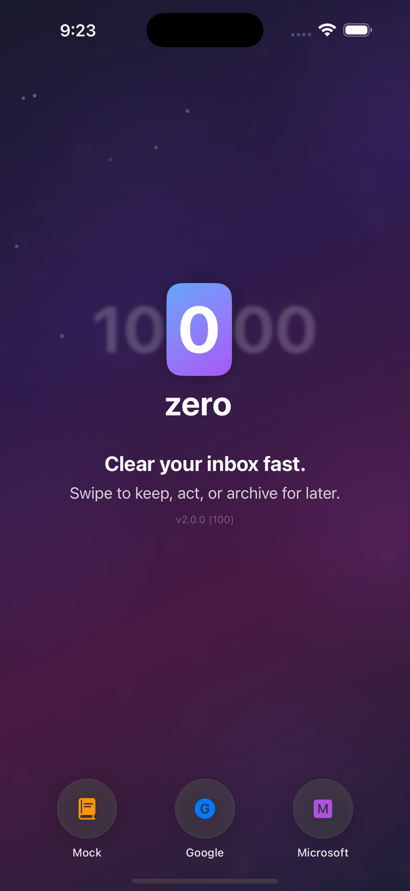 Zero · Splash · dark glass