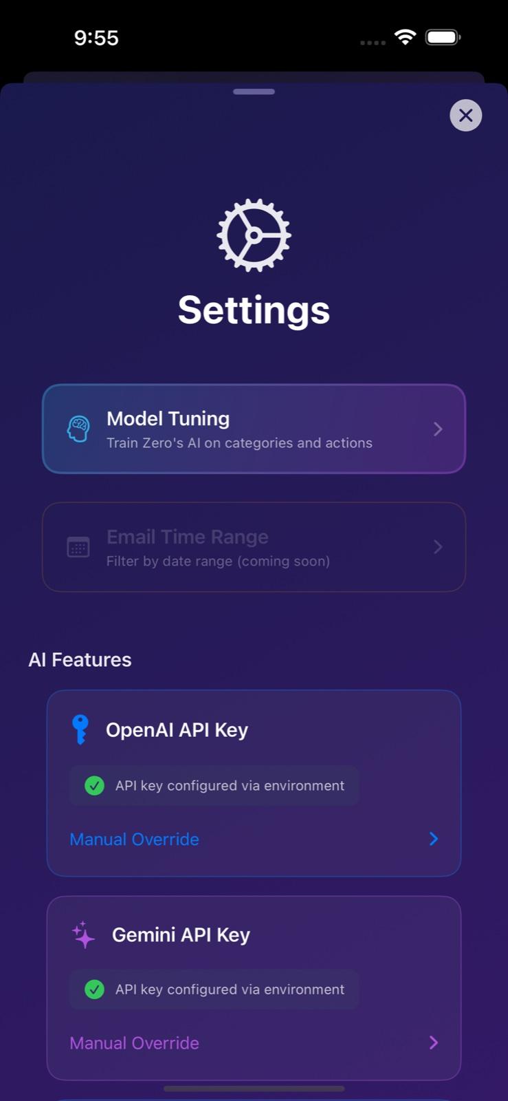 Zero · Settings